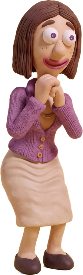 Clay mom clasping her hands
